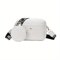 Quilted Crossbody Bag With Coin Purse Women's PU Leather Square Shoulder Bag