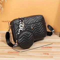 Quilted Crossbody Bag With Coin Purse Women's PU Leather Square Shoulder Bag