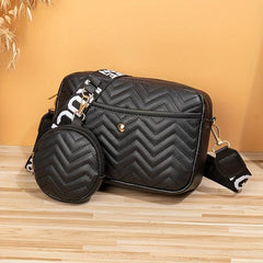Quilted Crossbody Bag With Coin Purse Women's PU Leather Square Shoulder Bag