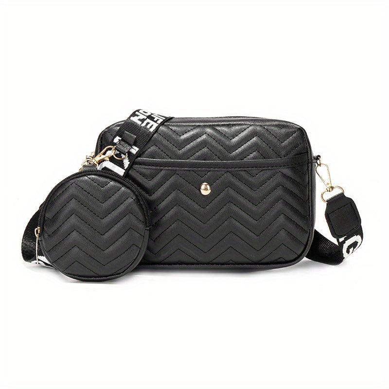 Quilted Crossbody Bag With Coin Purse Women's PU Leather Square Shoulder Bag