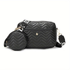 Quilted Crossbody Bag With Coin Purse Women's PU Leather Square Shoulder Bag