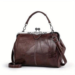 Vintage Crossbody Bag for Women Kiss Lock Slip Purse Stitching Texture
