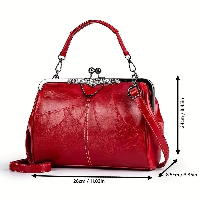 Vintage Crossbody Bag for Women Kiss Lock Slip Purse Stitching Texture