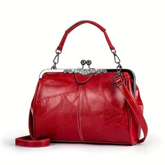 Vintage Crossbody Bag for Women Kiss Lock Slip Purse Stitching Texture