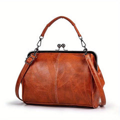 Vintage Crossbody Bag for Women Kiss Lock Slip Purse Stitching Texture