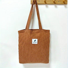 Corduroy Tote Bag Women's Shoulder Bag Letter Patch Decor Handbag