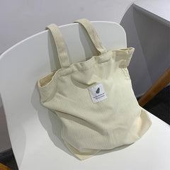Corduroy Tote Bag Women's Shoulder Bag Letter Patch Decor Handbag