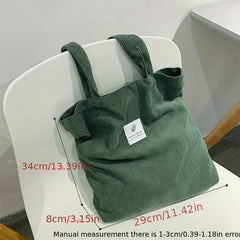 Corduroy Tote Bag Women's Shoulder Bag Letter Patch Decor Handbag