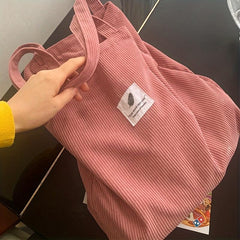 Corduroy Tote Bag Women's Shoulder Bag Letter Patch Decor Handbag