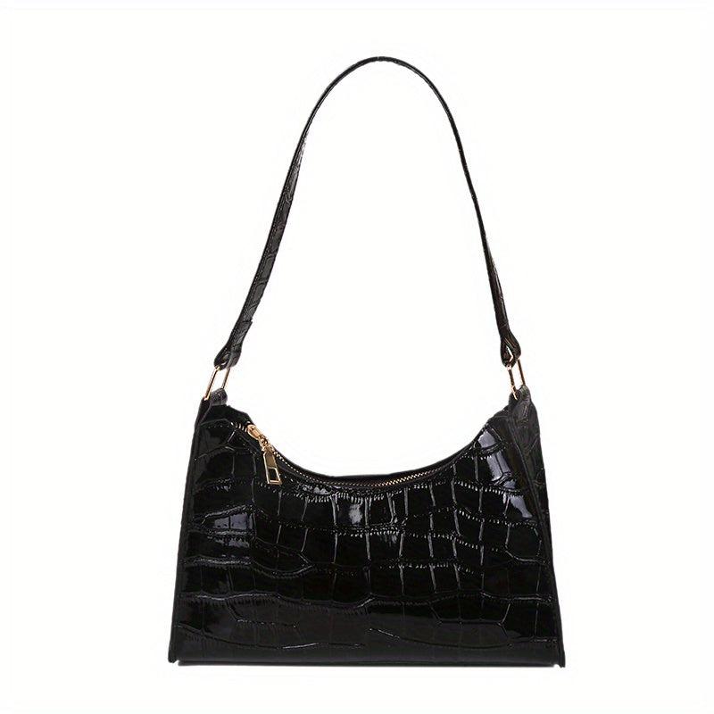 Embossed Baguette Bag Solid Shoulder Bag Women's PU Leather Handbag