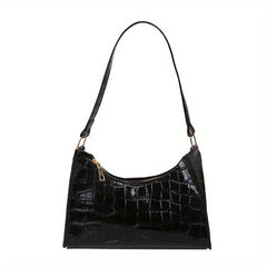 Embossed Baguette Bag Solid Shoulder Bag Women's PU Leather Handbag