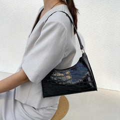 Embossed Baguette Bag Solid Shoulder Bag Women's PU Leather Handbag