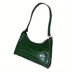 Embossed Baguette Bag Solid Shoulder Bag Women's PU Leather Handbag
