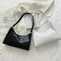Embossed Baguette Bag Solid Shoulder Bag Women's PU Leather Handbag