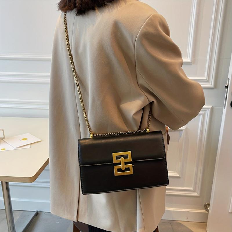 Minimalist Classic Crossbody Bag Square PU Leather Flap Purse Women's