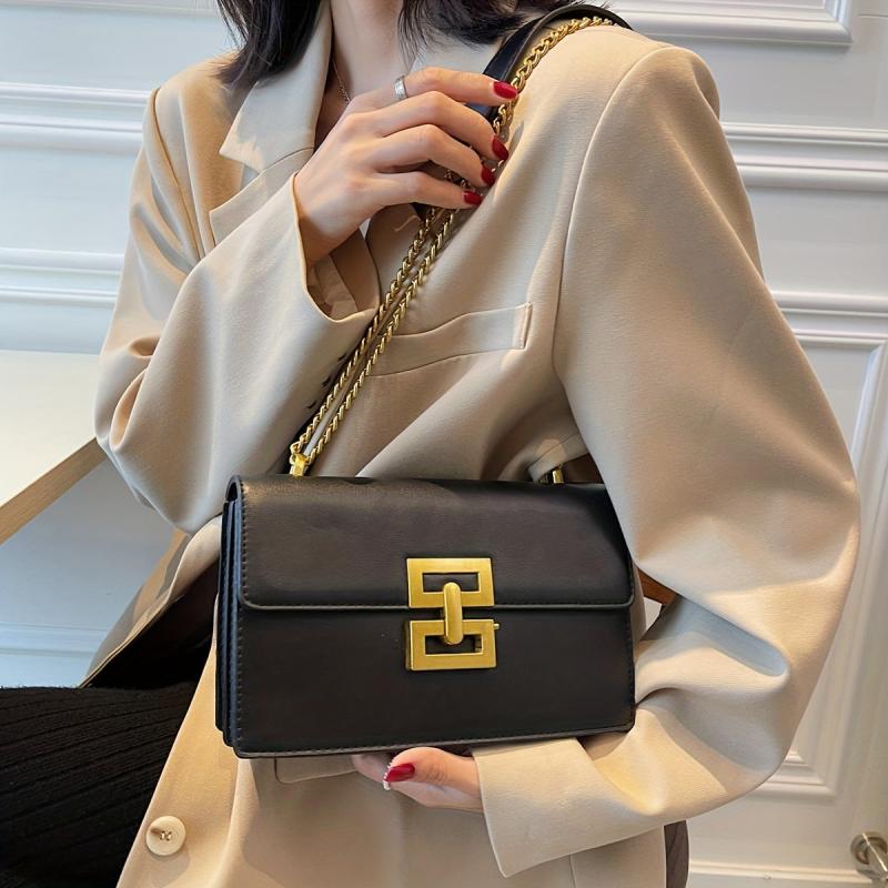 Minimalist Classic Crossbody Bag Square PU Leather Flap Purse Women's