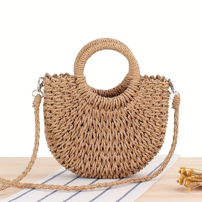 Straw Woven Crossbody Bag Decorative Shoulder Bag Summer Beach Bag
