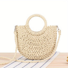 Straw Woven Crossbody Bag Decorative Shoulder Bag Summer Beach Bag