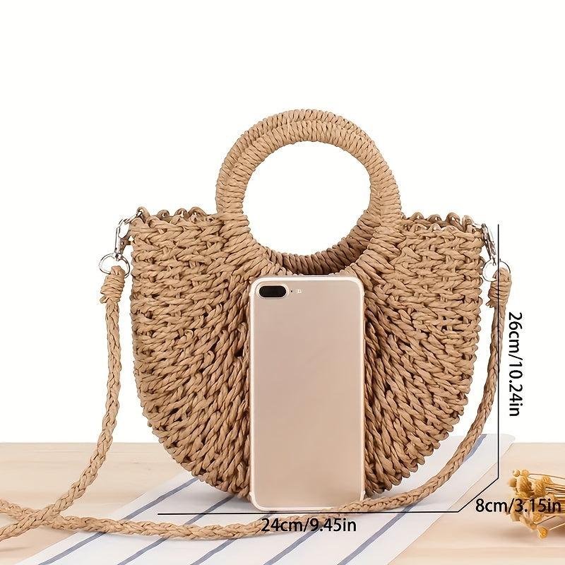 Straw Woven Crossbody Bag Decorative Shoulder Bag Summer Beach Bag