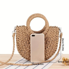 Straw Woven Crossbody Bag Decorative Shoulder Bag Summer Beach Bag