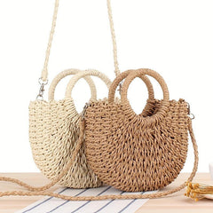 Straw Woven Crossbody Bag Decorative Shoulder Bag Summer Beach Bag