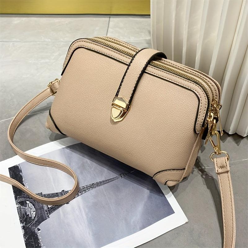 Faux Leather Shoulder Bag Zipper Purse Casual Shoulder Bag