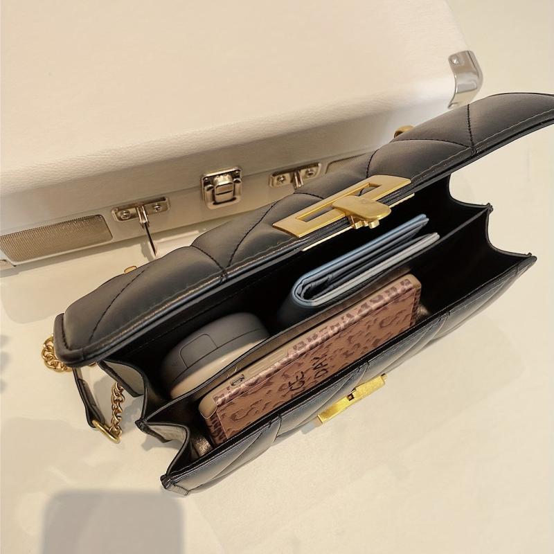 Quilted Flap Crossbody Bag with Metal Lock Chain for Women