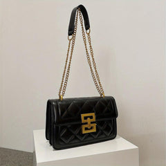 Quilted Flap Crossbody Bag with Metal Lock Chain for Women