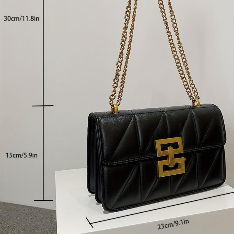 Quilted Flap Crossbody Bag with Metal Lock Chain for Women