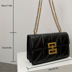 Quilted Flap Crossbody Bag with Metal Lock Chain for Women