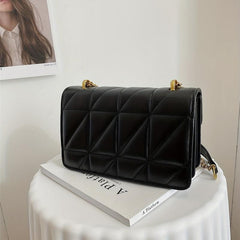 Quilted Flap Crossbody Bag with Metal Lock Chain for Women