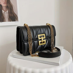 Quilted Flap Crossbody Bag with Metal Lock Chain for Women