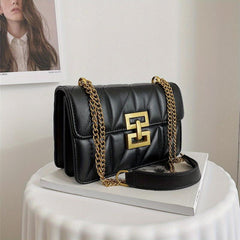 Quilted Flap Crossbody Bag with Metal Lock Chain for Women
