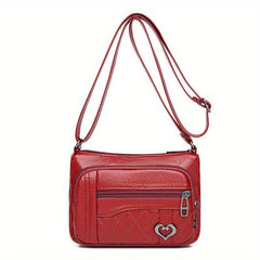 Quilted Detail Crossbody Bag Women's Heart Decor Square Purse Pocket
