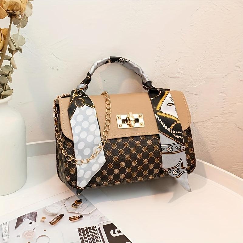 Polka Dot Print Crossbody Bag with Small Scarf