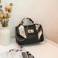 Polka Dot Print Crossbody Bag with Small Scarf