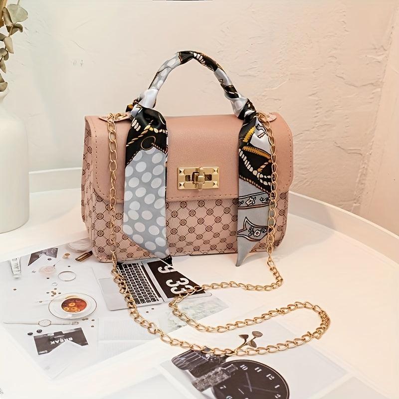 Polka Dot Print Crossbody Bag with Small Scarf