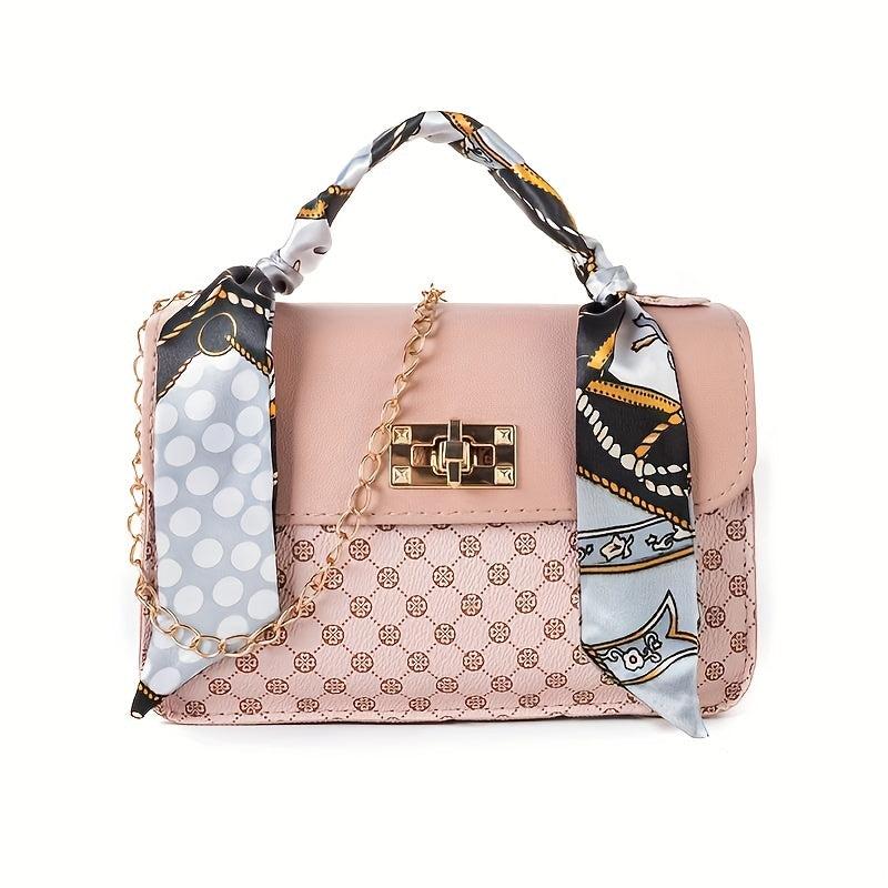 Polka Dot Print Crossbody Bag with Small Scarf