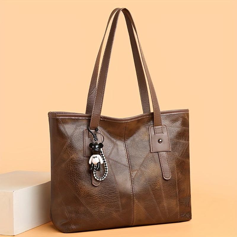 Vintage Patchwork Tote Bag Shoulder Handbag Large Capacity PU Leather