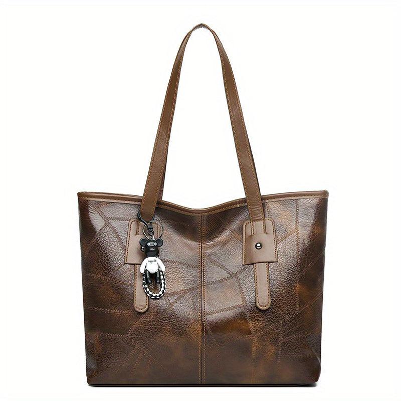 Vintage Patchwork Tote Bag Shoulder Handbag Large Capacity PU Leather