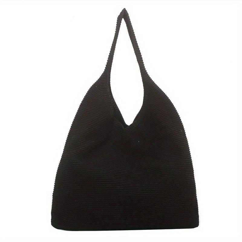 Solid Crochet Bag Women's Knitted Tote Bag Large Capacity Shoulder Shopping Bag