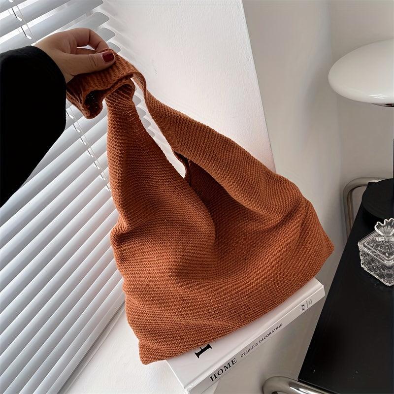 Solid Crochet Bag Women's Knitted Tote Bag Large Capacity Shoulder Shopping Bag