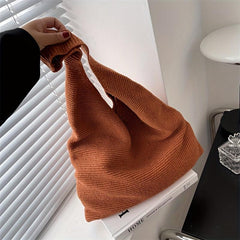 Solid Crochet Bag Women's Knitted Tote Bag Large Capacity Shoulder Shopping Bag