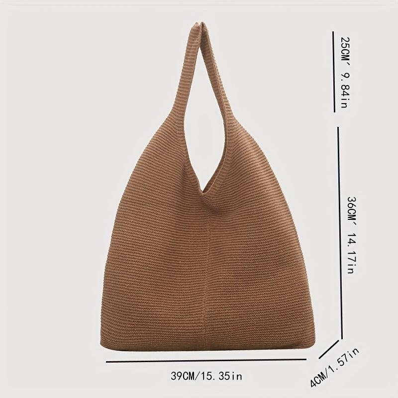 Solid Crochet Bag Women's Knitted Tote Bag Large Capacity Shoulder Shopping Bag