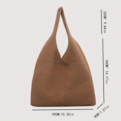 Solid Crochet Bag Women's Knitted Tote Bag Large Capacity Shoulder Shopping Bag