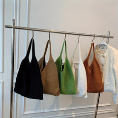 Solid Crochet Bag Women's Knitted Tote Bag Large Capacity Shoulder Shopping Bag