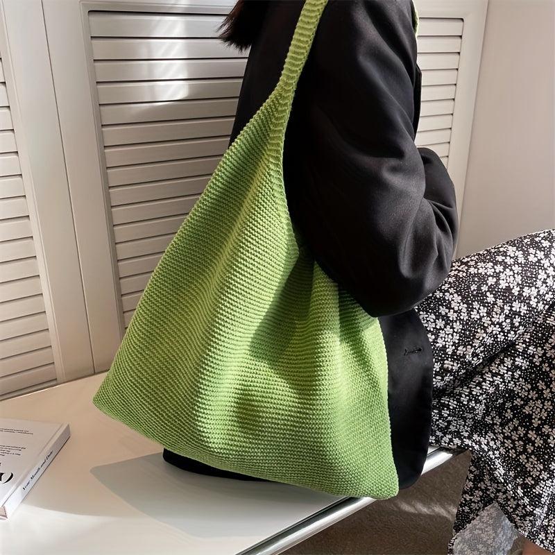 Solid Crochet Bag Women's Knitted Tote Bag Large Capacity Shoulder Shopping Bag