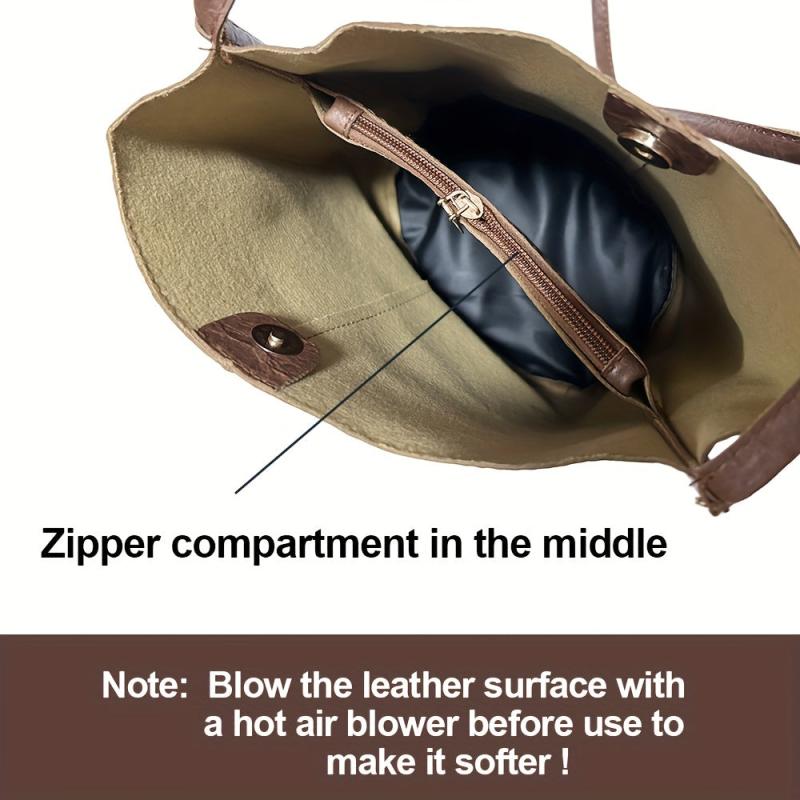 Vintage Bucket Bag For Women Solid Shoulder Bag Stitching Handbags