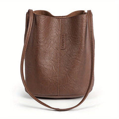 Vintage Bucket Bag For Women Solid Shoulder Bag Stitching Handbags
