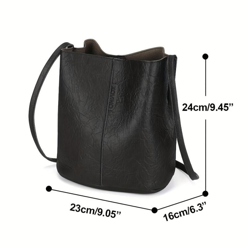 Vintage Bucket Bag For Women Solid Shoulder Bag Stitching Handbags